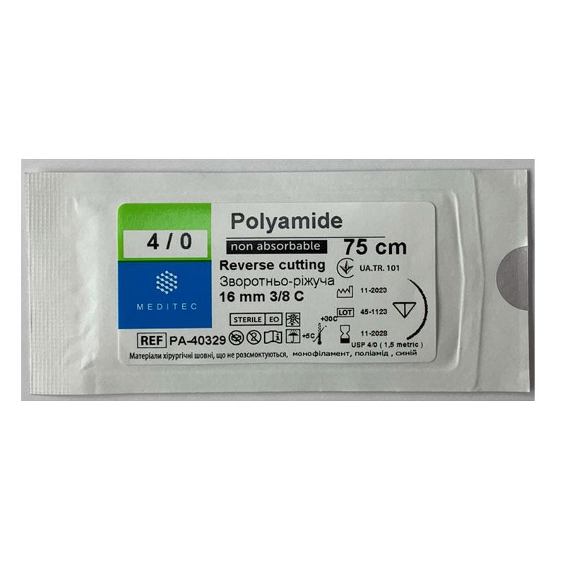 USP 4/0, монофіламентний, 3/8 кола, довжиною 16 мм Meditec® РА-40329